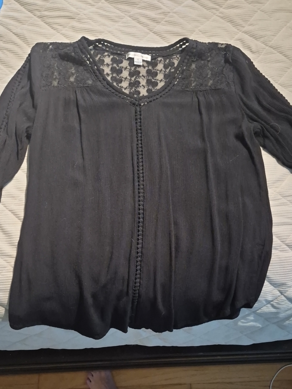 JohnPaulRichard Black Lace Yoke V-Neck Blouse